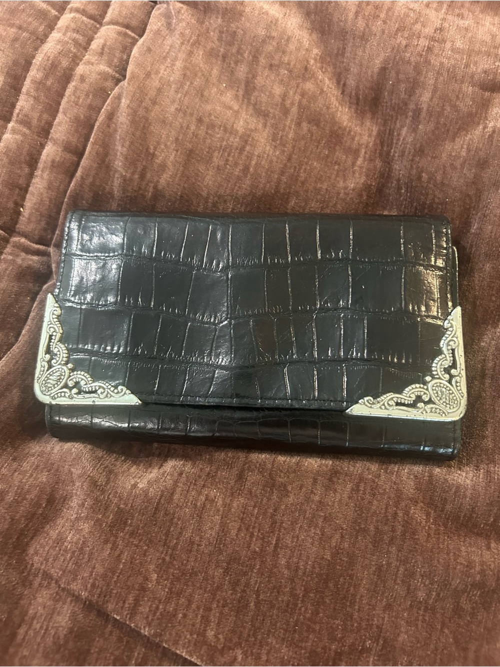 Vintage Brighton black crocodile-embossed leather clutch wallet